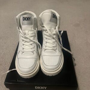DKNY White Lace-Up High Sneakers